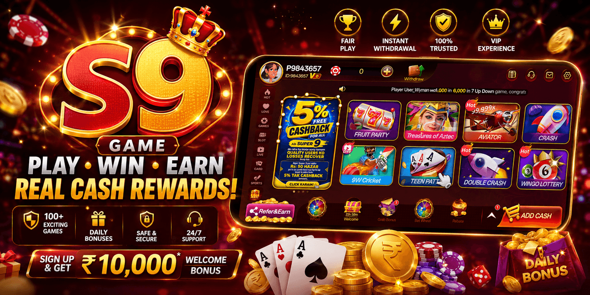 S9 Game official banner — S9 latest APK slots platform with ₹10,000 welcome bonus for Pakistan