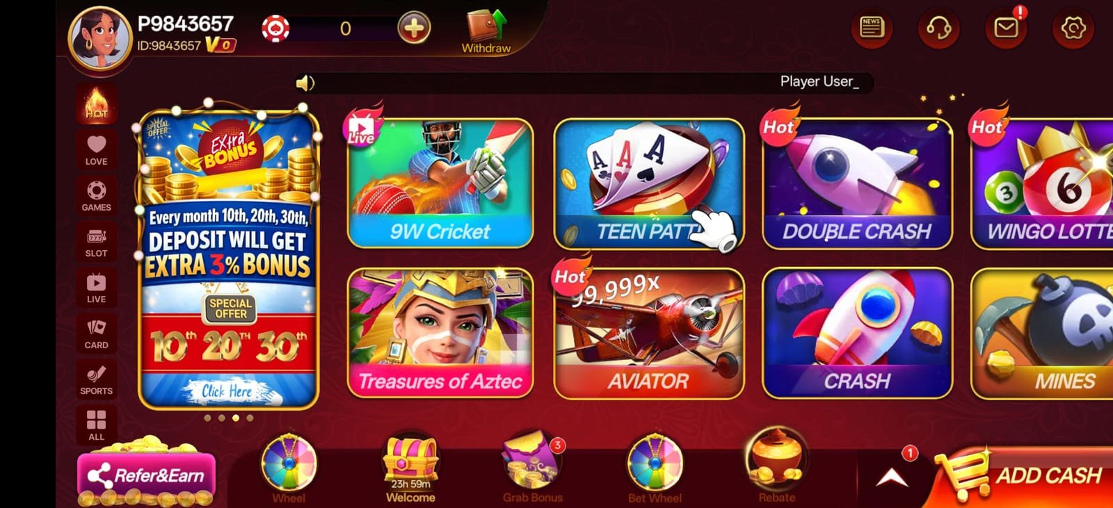 S9 new app screenshot — free spins selection screen