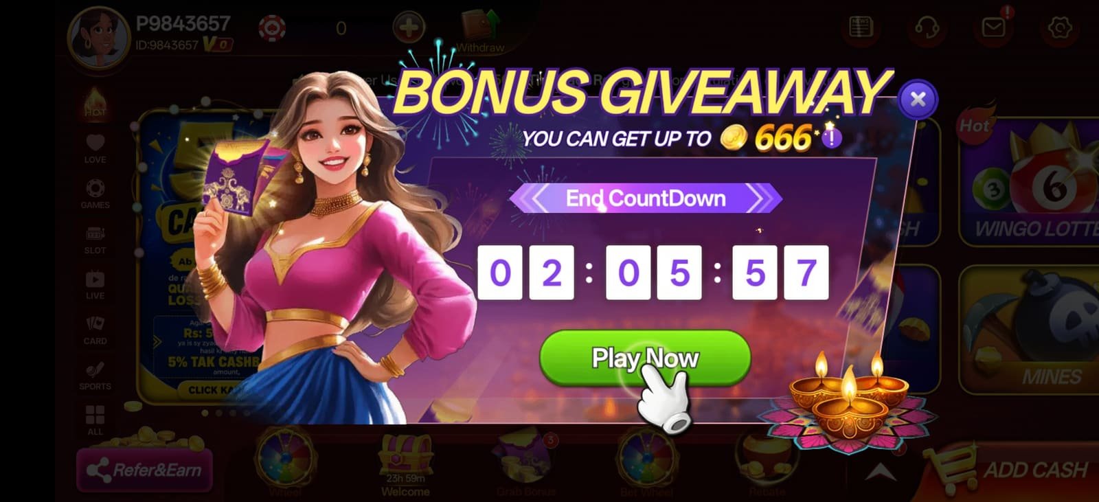 S9 app screenshot — free spins feature with multiplier reels